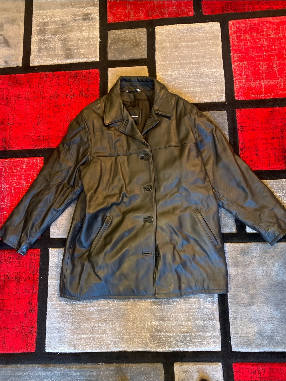 Bod & Christensen Black Leather Coat Women’s L Made in Canada Button Front